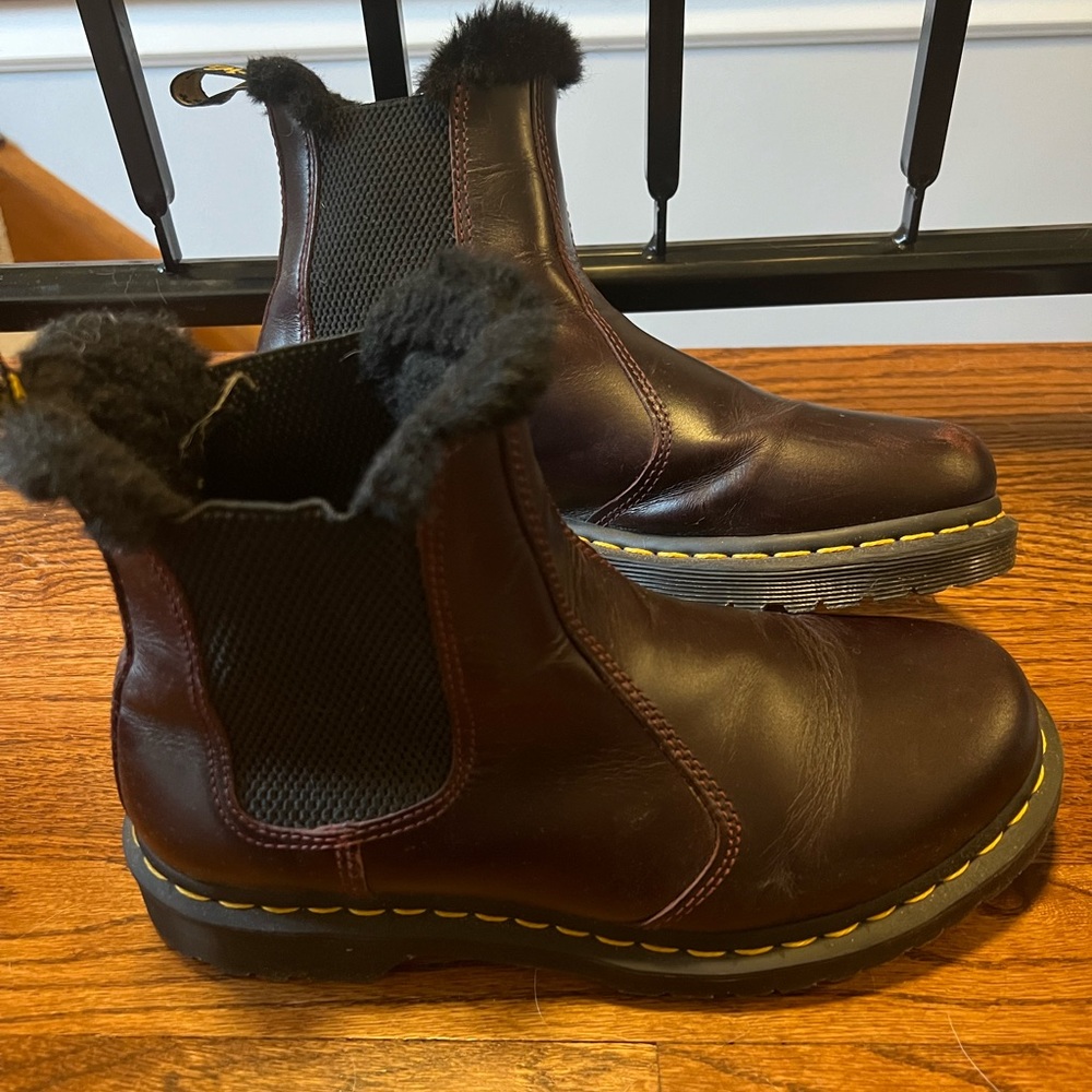 Dr. martens Burgundy faux fur lined